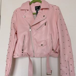 Pink studded faux leather jacket